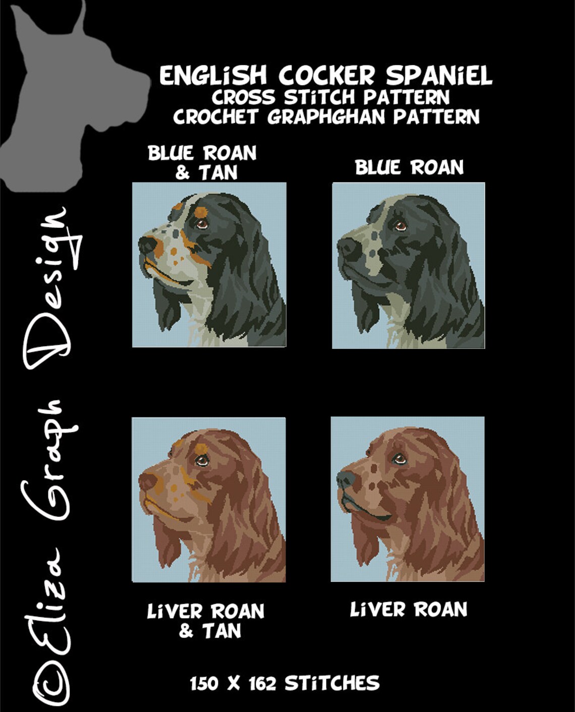 English Cocker Pattern English Cocker Spaniel CROSS STITCH Pattern, CROCHET Graphghan Blanket ...