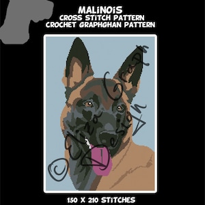 Malinois Belgian Shepherd CROSS STITCH Pattern, CROCHET Graphghan Blanket Pattern