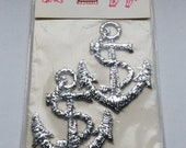 Silver anchors appliques unopened package Vintage Modella embroidered appliques washable set of two Big appliques