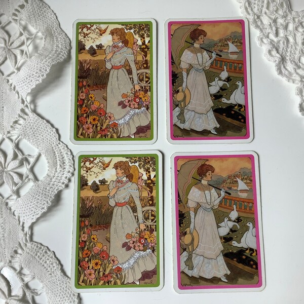 Choice of 4 charming playing cards - Spring 1900 - Piatnik cards