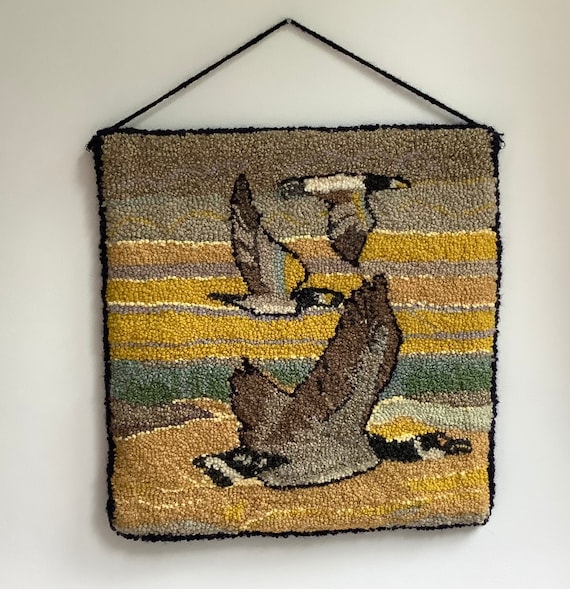 Latch Hook Tapestry Wall Hanging Canada Geese Vintage Wool Hanging