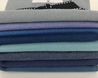 BLUE PEPPERED COTTON Fat Quarter Bundle, Eight Colors of Peppered Cotton by Pepper Cory for Studio E Fabrics, Shot Cotton, Blenders, Solids