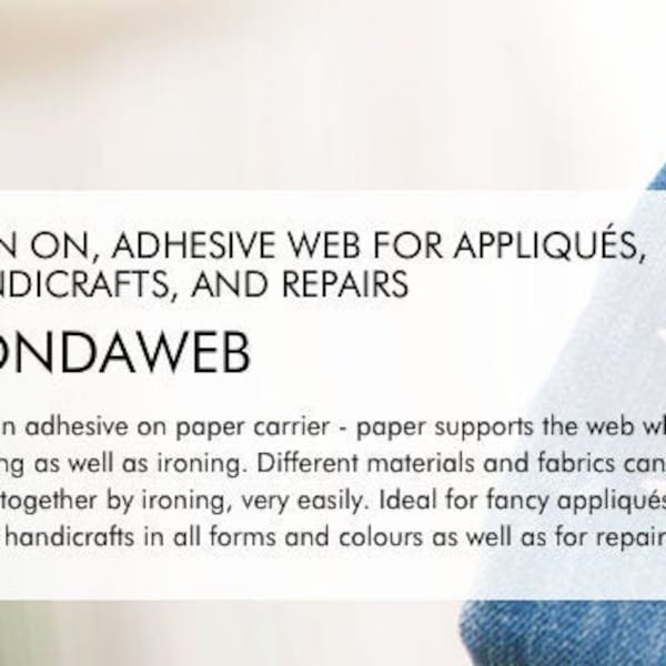 Bondaweb - Iron on, double-sided adhesive fabric for free-motion and appliqués, handicrafts and repairs Vliesofix