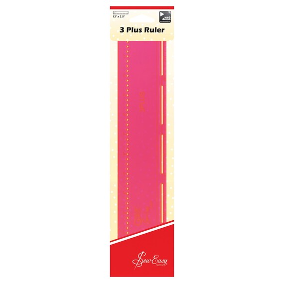 Sew Easy 3 Plus Ruler Pink Acrylic Patchwork Quilting Guide 2.5