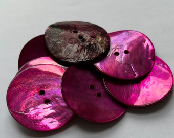 Natural Shell Button in Vivid Pinks & Purples 34mm loose mother of pearl agoya two-hole round Cerise Pink Purple Blush Rose