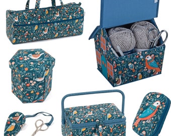 Sewing Box Birdhouse knitting bag scissor case kit hexagon blue Aviary by HobbyGift