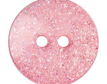 Sprankelende roze plastic zilveren glitter ronde knopen, glad, twee gaten, gewelfde achterkant maten: 18 mm, 13 mm diameter