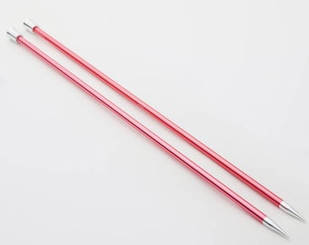 KnitPro Zing Single Pointed Knitting Needles 40cm long brightly coloured metal pins with silver tips smooth colour specific