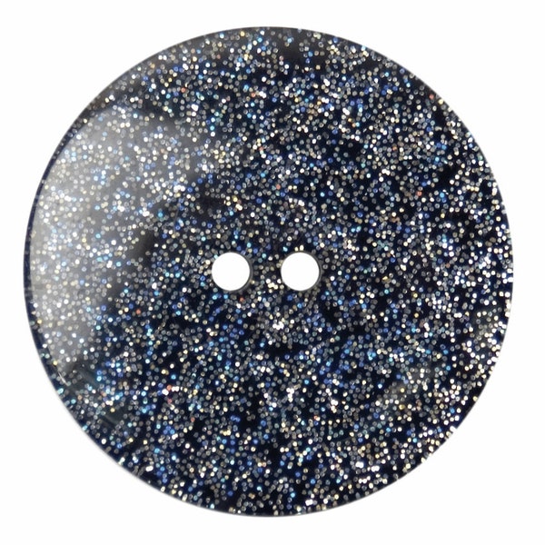 Sparkling black or white plastic silver glitter round buttons, smooth, two hole, domed back sizes: 28mm, 23mm, 18mm, 13mm diameter x5