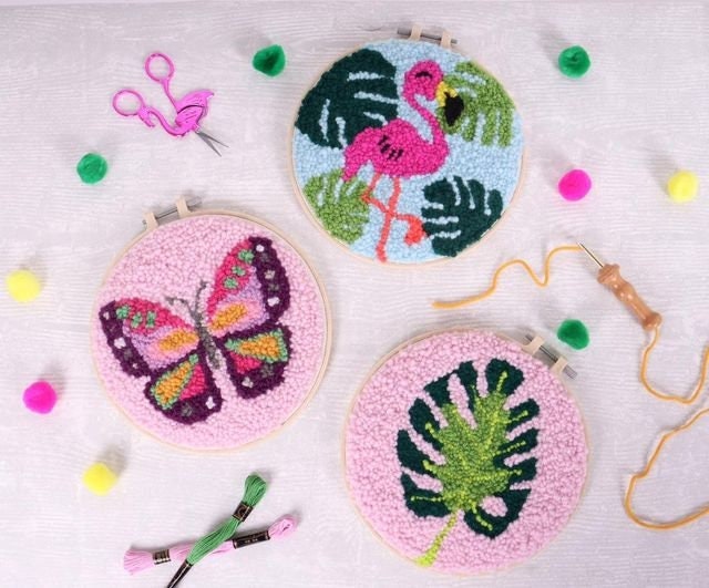 Beginner Punch Needle Kits, Plants Pattern Fabric,punch Needle Tool  Threader Fabric Embroidery Hoop Yarn Rug, Mother's Day Gift,diy Gift 