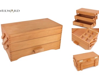 Wooden 3-tier cantilever craft box pine Milward wooden sewing box 17 x 37 x 22.6cm  2519013