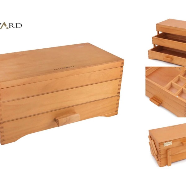 Wooden 3-tier cantilever craft box pine Milward wooden sewing box 17 x 37 x 22.6cm  2519013