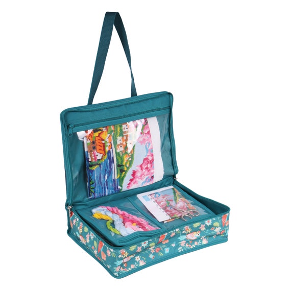 Craft Project Bag Knitting Sewing Storage Pouch Needle Case Blue Bird Aviary Zippered Transparent Front Viewing Pocket Soft Cotton Hobbygift Etsy