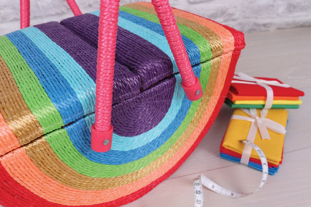 Hobbygift Rainbow Wicker Sewing Box Twin Lid Crafts Sewing Etsy UK