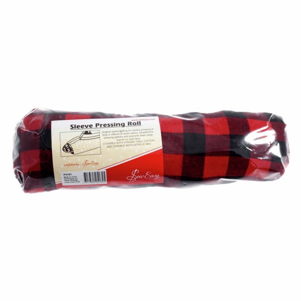 Rouleau de pressage pour manches de tailleur Sew Easy H4161 Rembourrage de sciure de bois pour un repassage parfait des coutures longues Housse à carreaux rouge noir