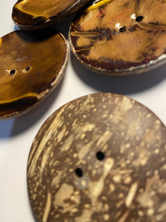 Designer Enamel Coconut Large Buttons Two tone Shiny Brown Red