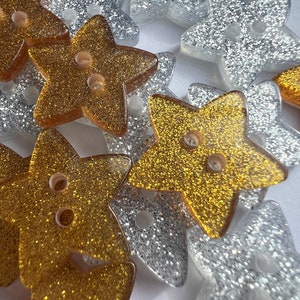 Glitter star buttons gold tone 17mm a set of 6