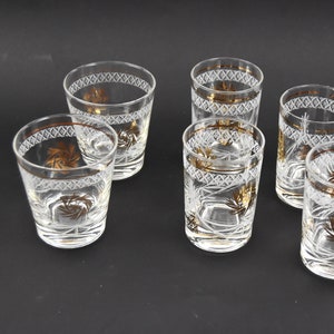 Atomic Pinwheel 2 Tapered 4 Juice Glasses | 5 oz Small Straight Tumblers Whiskey | Gold & White | Mid Century Barware Drinking Glasses