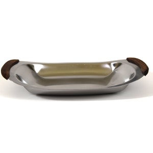 Rectangular Stainless Steel Tray +  Wood Handles | 12&quot; x 7&quot; | Mid Century Metal Tray |