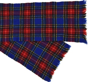 Sciarpa di lana a quadri rossi / Blu, giallo, nero, con frange / 9,5" x 43" / Hudson's Bay Company / prodotta in Inghilterra