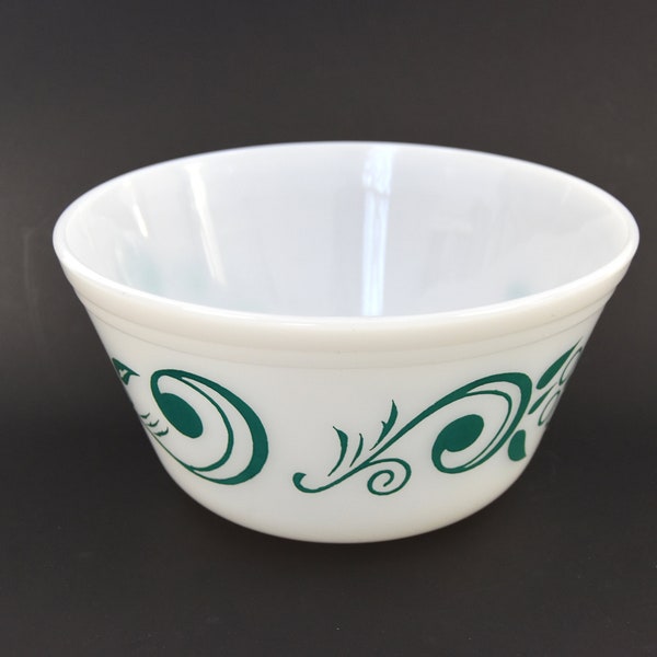 Vintage Federal Glass Mixing Bowl | Oven Ware | Mod Floral Turquoise Swirls | 8" W x 4.25" H | mid century