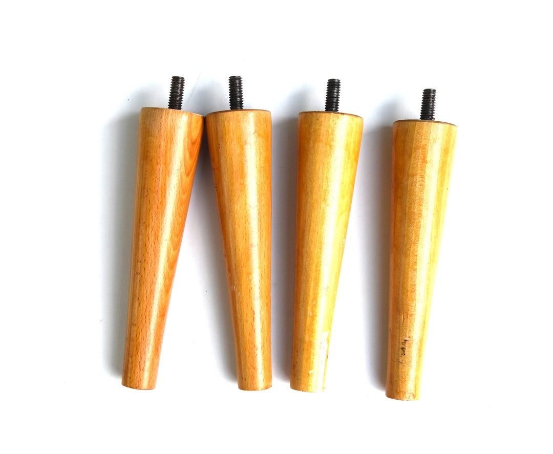 Four 6 Tapered Wood Furniture Legs Blond Light Wood Mid Century Stool