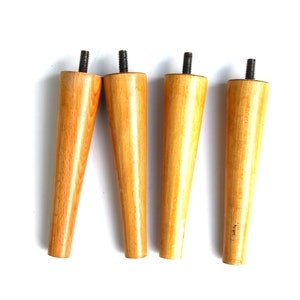 Four 6&quot; Tapered Wood Furniture Legs | Blond Light Wood Mid Century  | Stool Dresser Cabinet