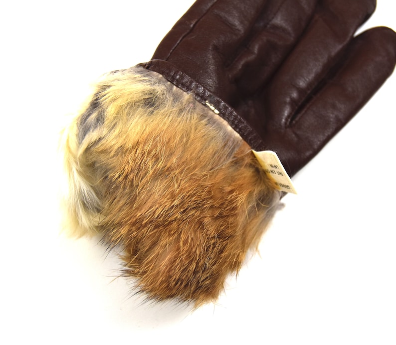 Women's Vintage Leather Gloves Rabbit Fur Lining Brown Etsy