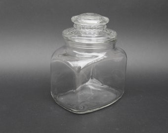 Vintage 7.5" H Glass Jar with Lid | Dominion | Wide Rectangular Glass Canister | Retro Apothecary Container| Candy Jar | Rare