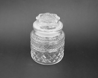 Round Vintage 6.5" H Glass Jar with Lid | Wexford Pattern, Glass Canister |  Retro Apothecary Container | Candy Jar | Rare