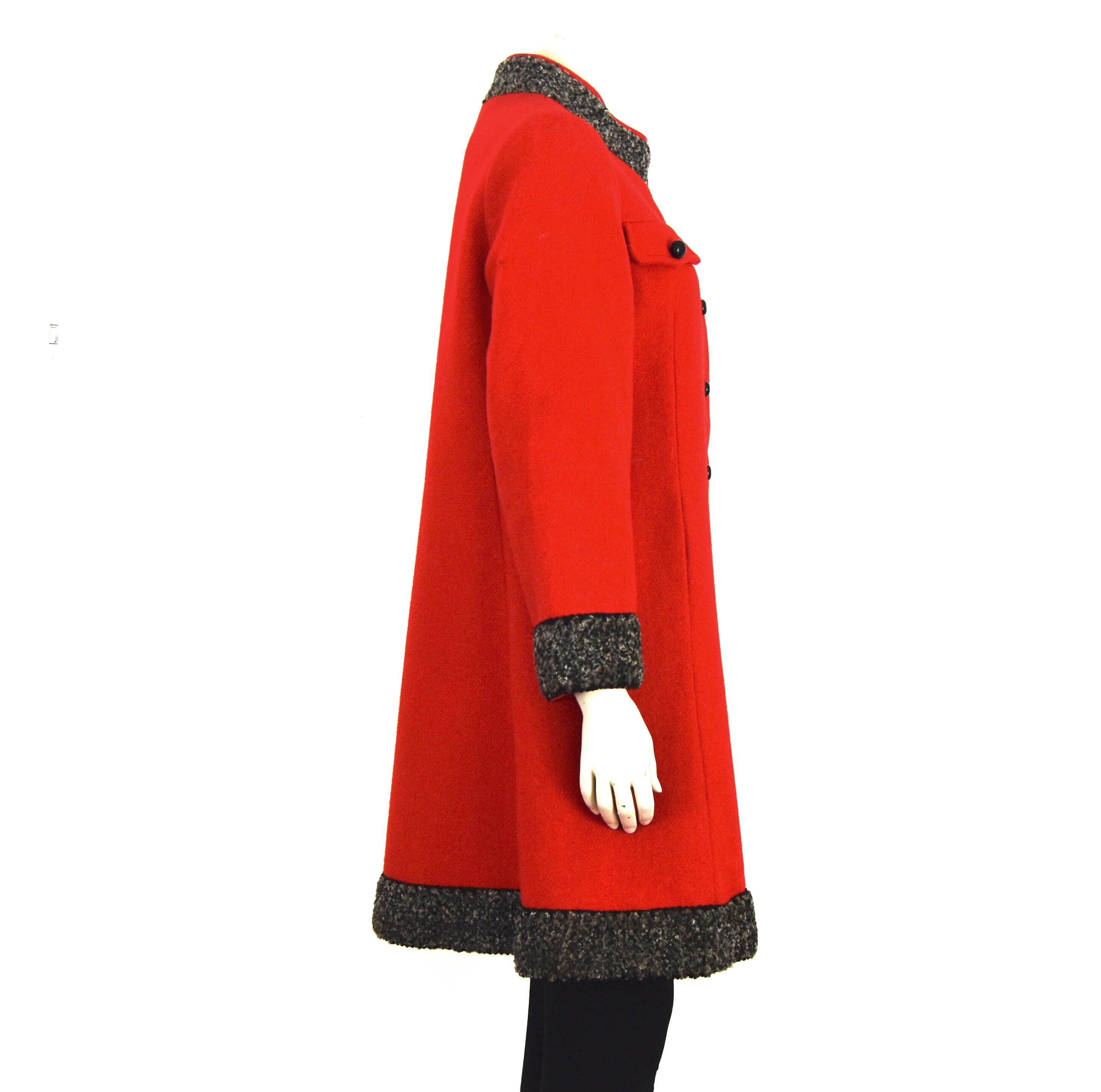 60s Red Wool Winter Coat Shearling Trim Knee Length A Etsy