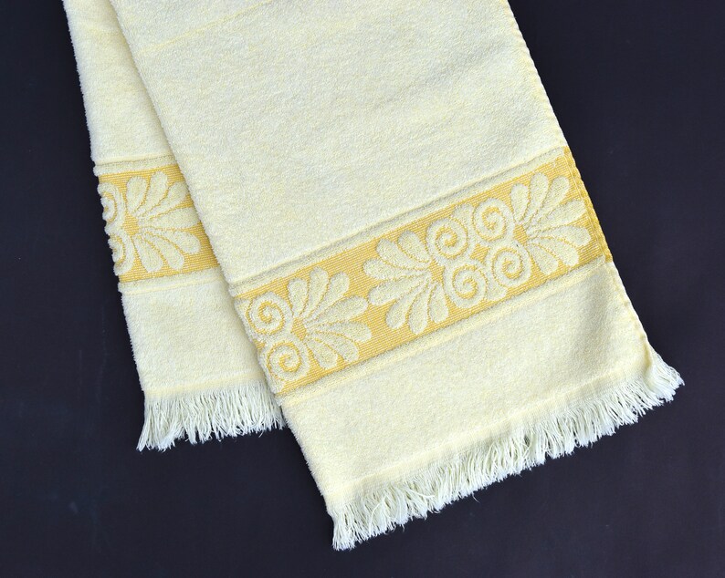 Vintage Yellow Cannon Bath Towel Jacquard Patterned Etsy
