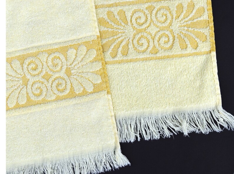 Vintage Yellow Cannon Bath Towel Jacquard Patterned Etsy
