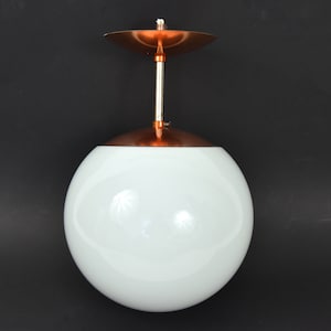 Mid Century Copper Pendant Light Fixture 11.25 H| White Globe Shade | Sputnik Chandelier Molecule | Atomic Orb