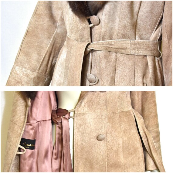 Vintage Beige Suede Coat Fox Fur Collar | Belted … - image 5