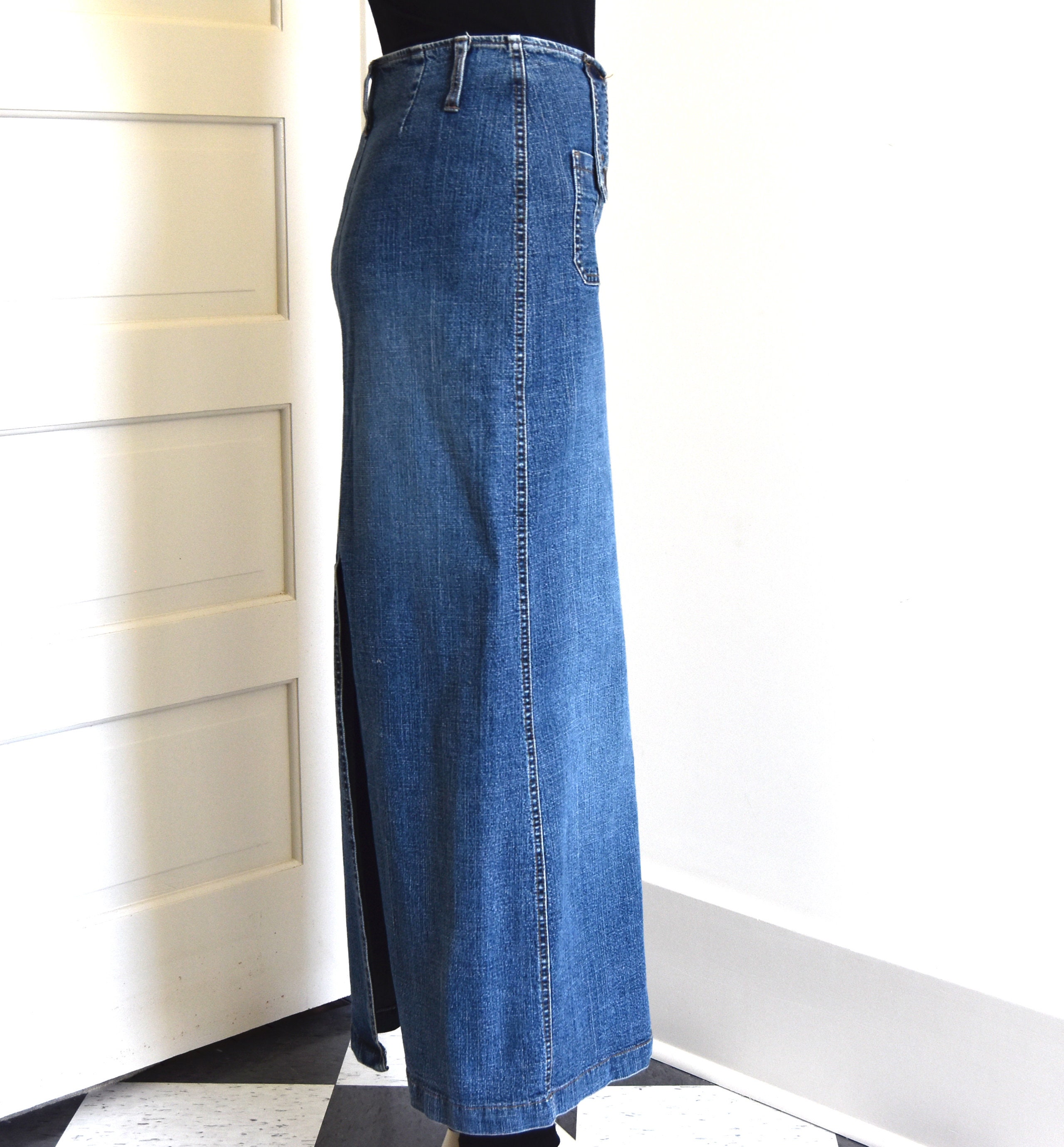 Vintage Armor Jeans Maxi Skirt Low Rise Waist 30 - Etsy