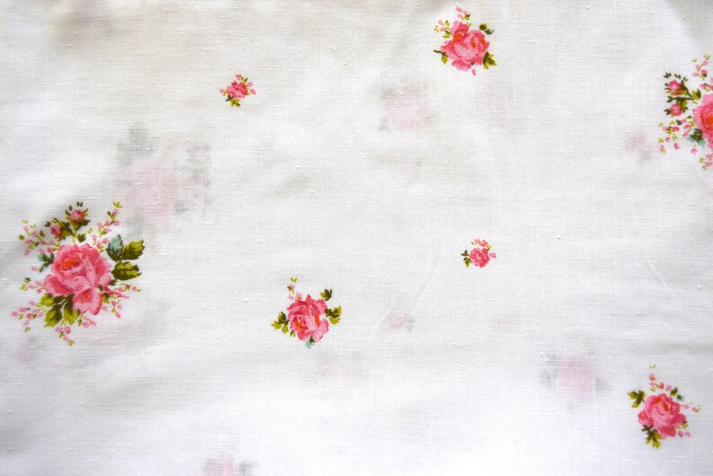 Cotton Poly BedSheet Double Flat Pink floral on White Vintage NEW Full Retro Heritage Bedding