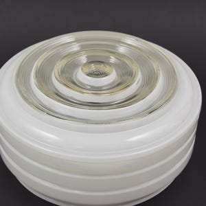 8.5&quot; D Clear & White Glass Drum Shade | Large Clear Bulls Eye Bottom | Flush Mount Ceiling Light Fixture