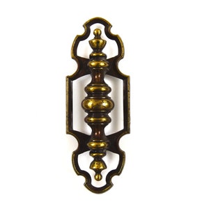 8" Ornate Brass Cabinet Pull | 70s Antique Brass Finish | Drawer, Door Hardware | horizontal / vertical mount | 3.5" Center | made in Canada