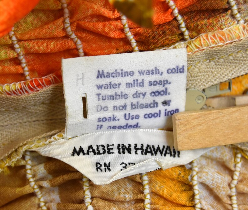 Yellow Shirred Bodice Made in Hawaii Orange Size Medium Summer Maxi Dress Brown Sundress 70s Hawaiian Dress
