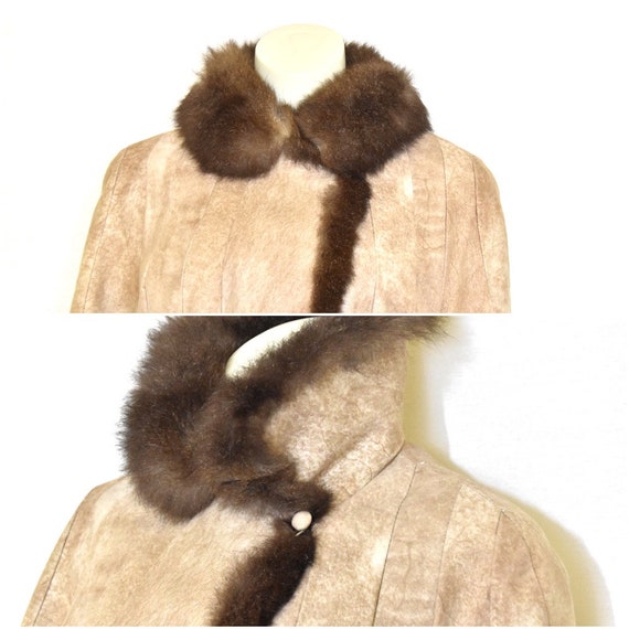 Vintage Beige Suede Coat Fox Fur Collar | Belted … - image 4