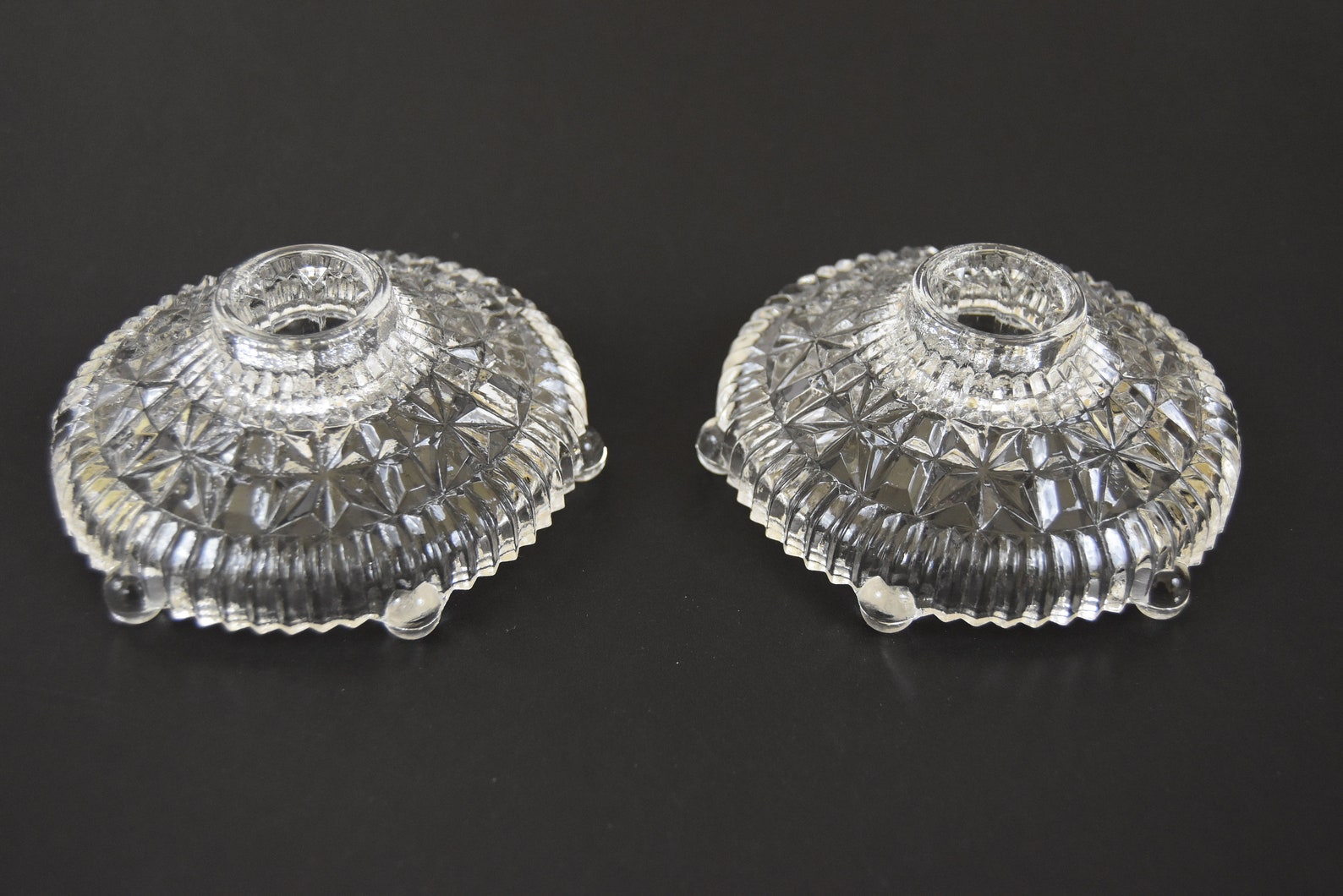 Vintage Pressed Glass Candle Holders Round Low Cut Glass Etsy