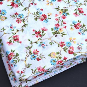 Floral Double/Full Sheet Set | Flat + Fitted | Shallow Pocket | Red Turquoise Yellow Pink on White