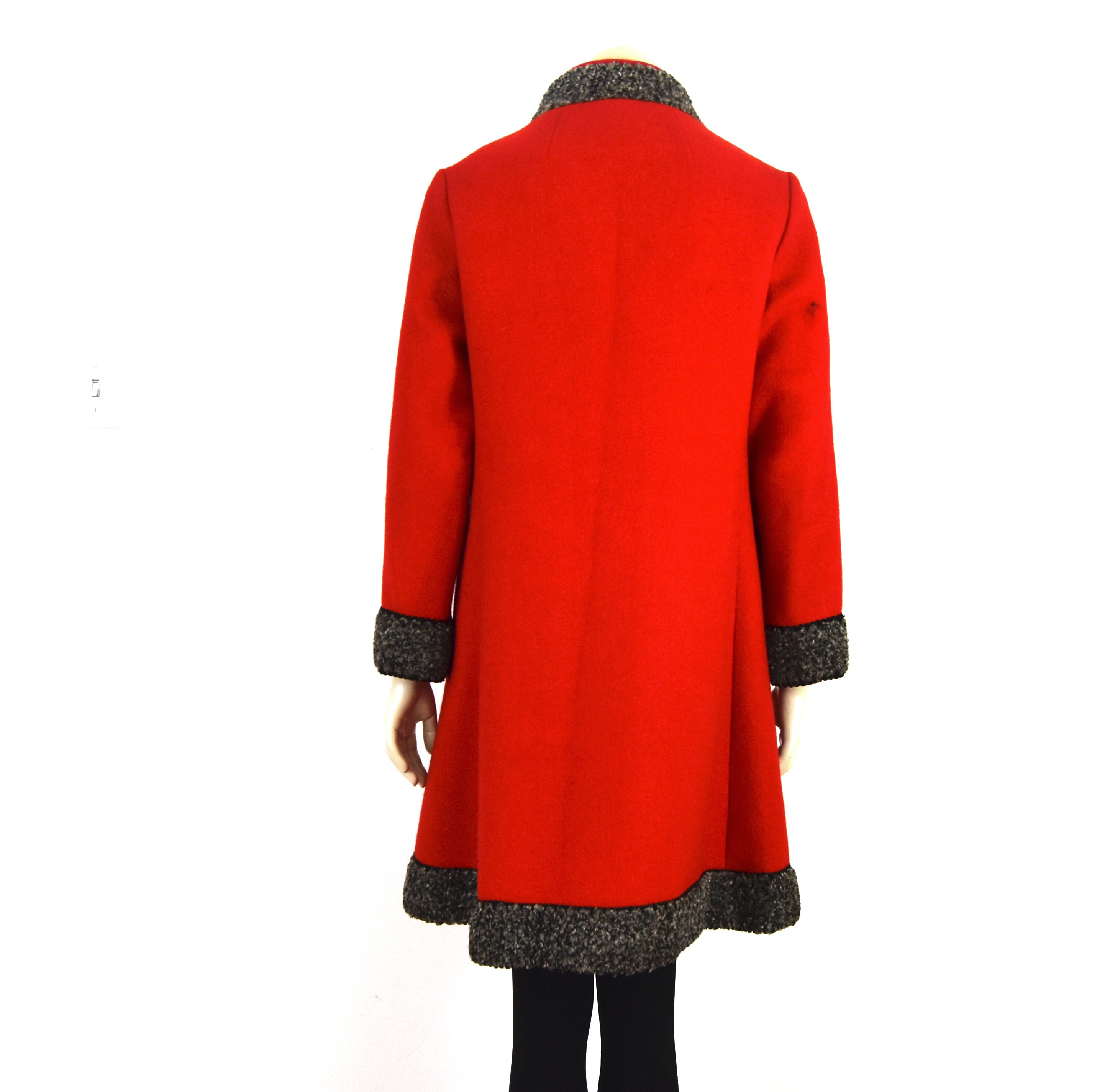 60s Red Wool Winter Coat Shearling Trim Knee Length A Etsy