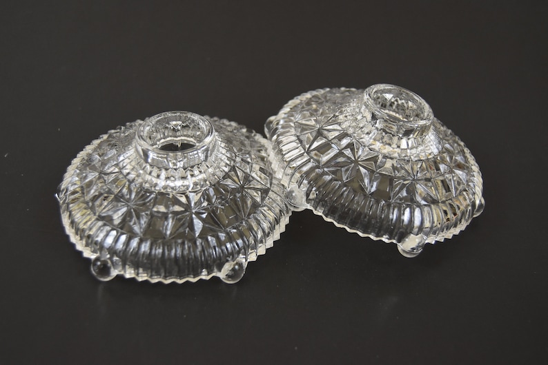 Vintage Pressed Glass Candle Holders Round Low Cut Glass Etsy