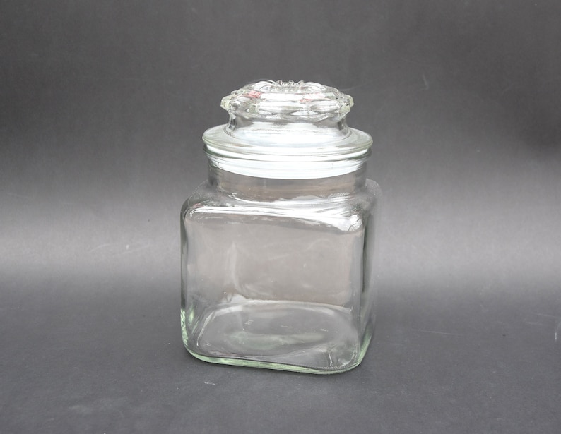 Vintage 6.5 H Clear Glass Jar with Lid  Anchor Hocking image 1