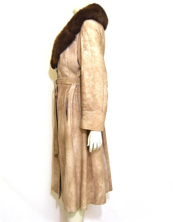 Vintage Beige Suede Coat Fox Fur Collar | Belted … - image 6