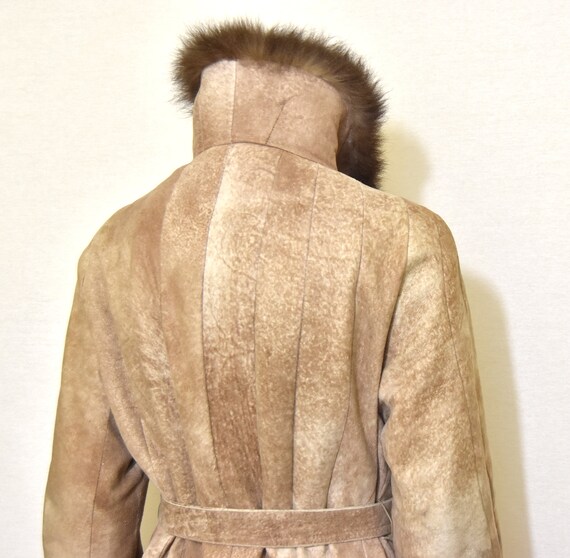 Vintage Beige Suede Coat Fox Fur Collar | Belted … - image 8