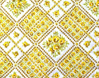 Lenzuolo matrimoniale vintage NUOVO / Rose gialle su bianco / Cotone poliestere / Lenzuolo floreale / Biancheria da letto retrò