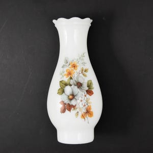 Floral Milk Glass Hurricane Shade | Floral Motif | Colonial Oil Lamp Style Shade Replacement